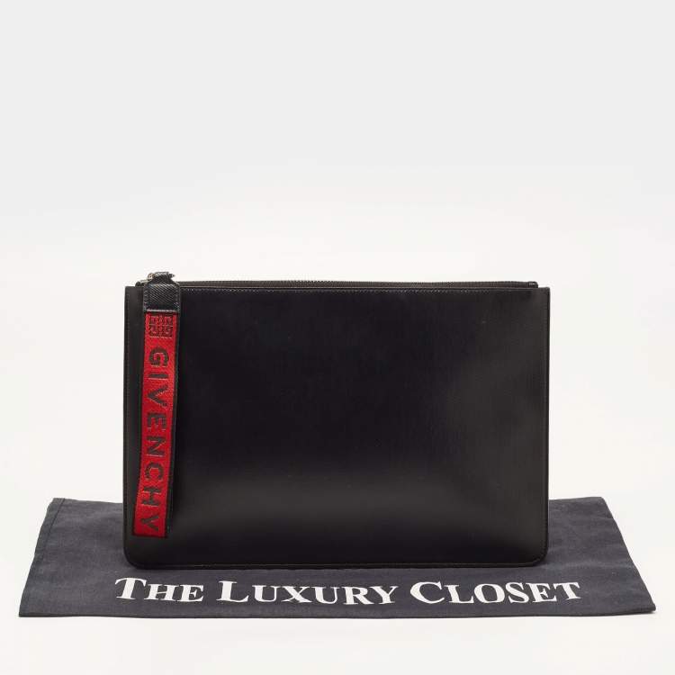 Pre Owned Givenchy Black/Red Coated Canvas Large 4G Wristlet Pouch
