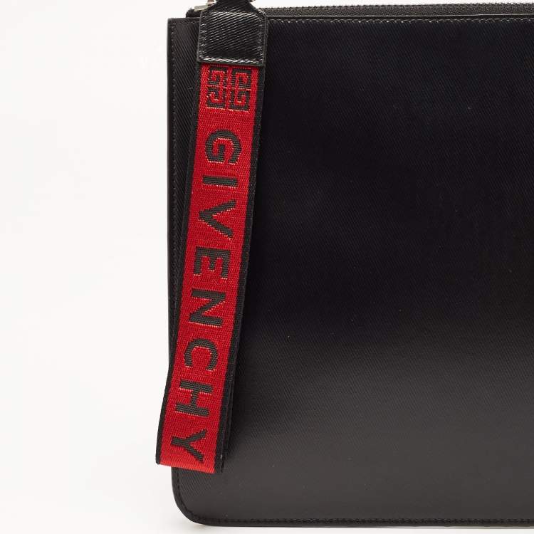 Pre Owned Givenchy Black/Red Coated Canvas Large 4G Wristlet Pouch