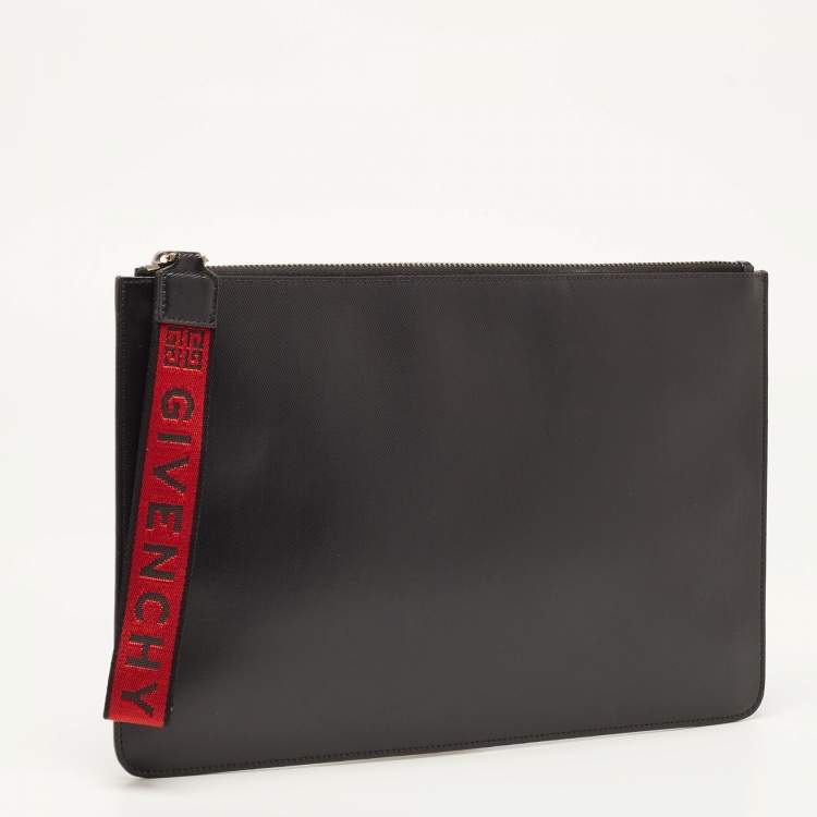 Pre Owned Givenchy Black/Red Coated Canvas Large 4G Wristlet Pouch