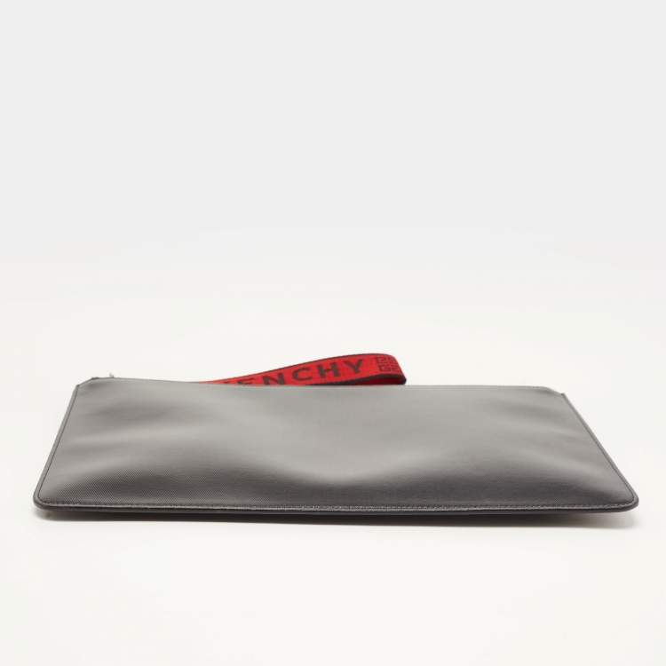 Pre Owned Givenchy Black/Red Coated Canvas Large 4G Wristlet Pouch