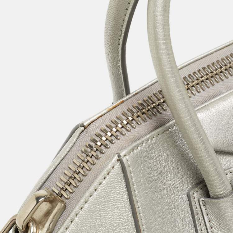 Pre Owned Givenchy Silver Leather Small Antigona Satchel