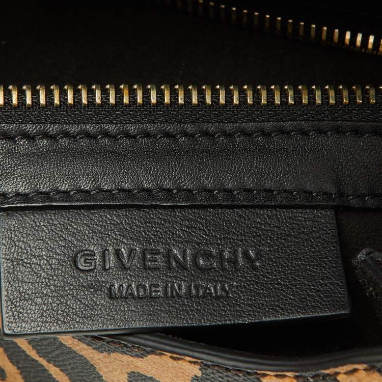 Pre Owned Givenchy Brown/Black Leopard Print Leather Mini Pandora Crossbody Bag