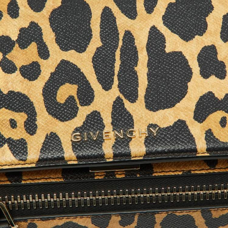 Pre Owned Givenchy Brown/Black Leopard Print Leather Mini Pandora Crossbody Bag