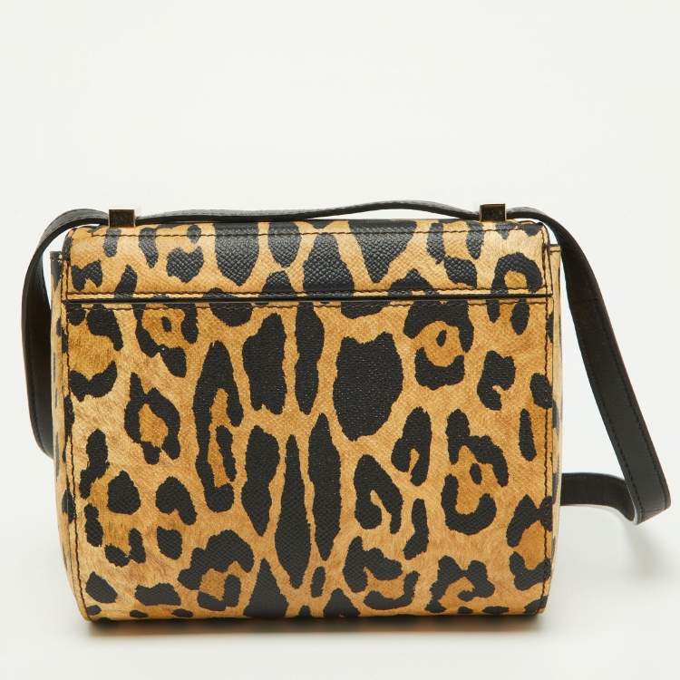 Pre Owned Givenchy Brown/Black Leopard Print Leather Mini Pandora Crossbody Bag