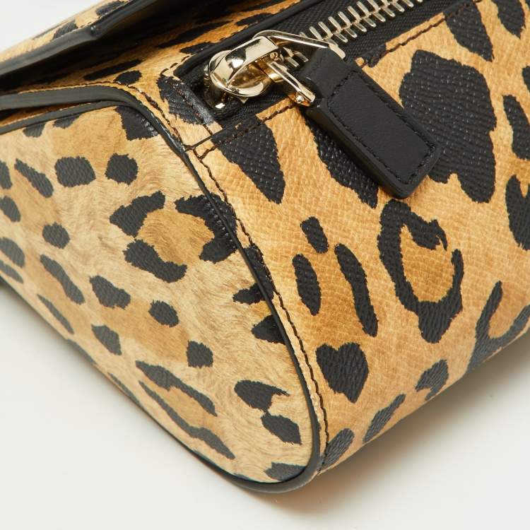 Pre Owned Givenchy Brown/Black Leopard Print Leather Mini Pandora Crossbody Bag