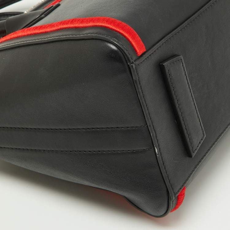 Pre Owned Givenchy Black/Red Leather and Faux Fur Small Embroidered Antigona Satchel