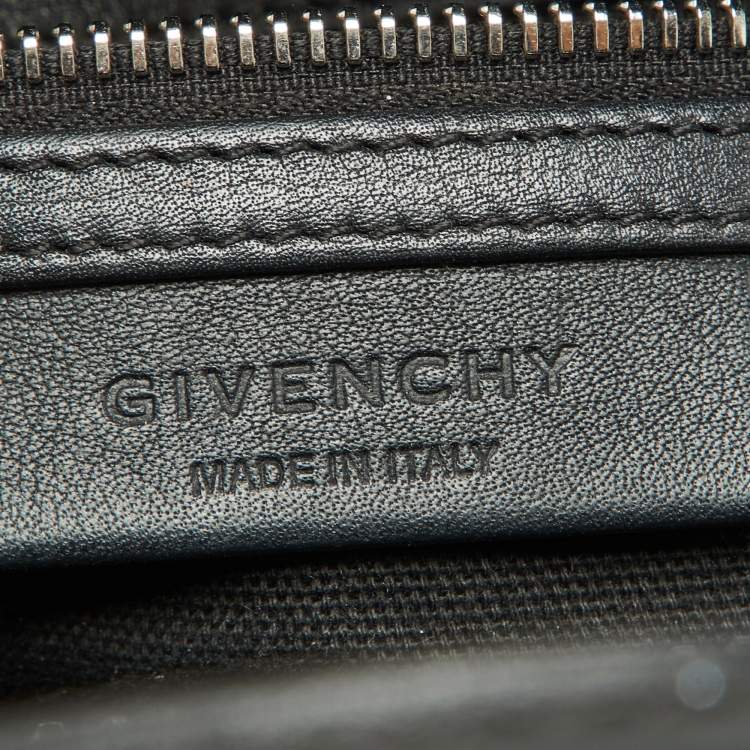 Pre Owned Givenchy Black/Red Leather and Faux Fur Small Embroidered Antigona Satchel