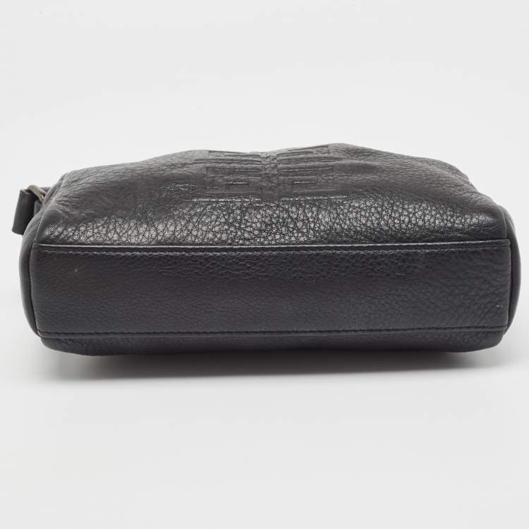Pre Owned Givenchy Black Leather Logo Embossed Wristlet Pouch