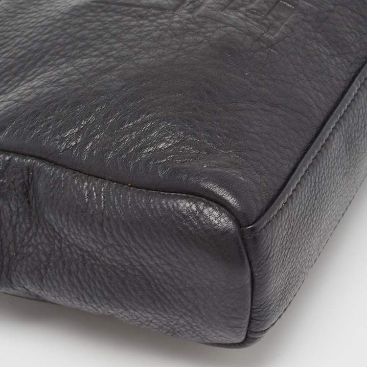 Pre Owned Givenchy Black Leather Logo Embossed Wristlet Pouch