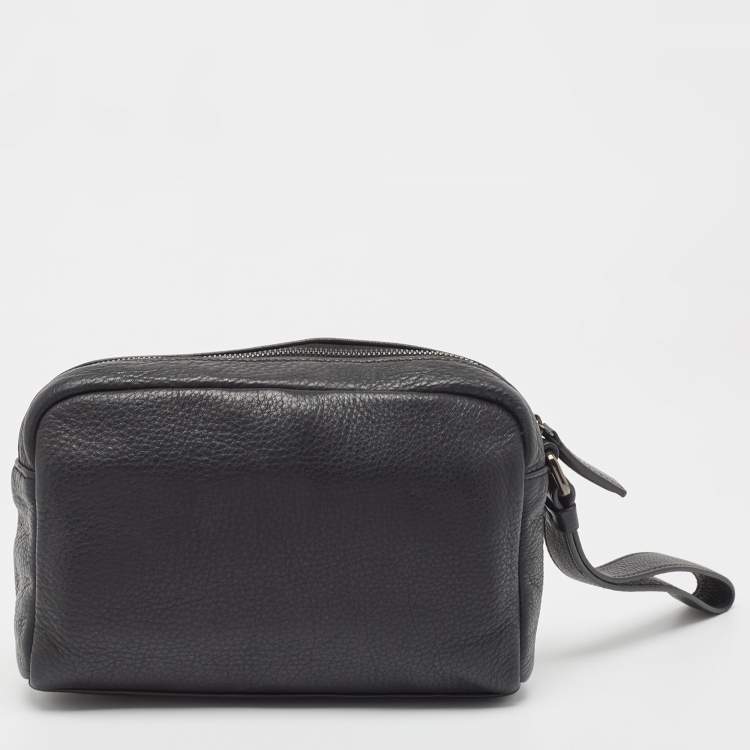 Pre Owned Givenchy Black Leather Logo Embossed Wristlet Pouch