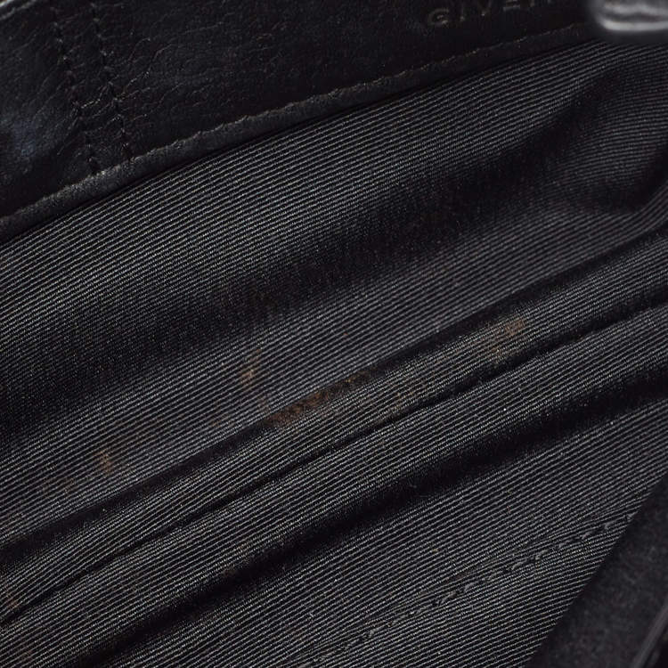 Pre Owned Givenchy Black Leather Logo Embossed Wristlet Pouch