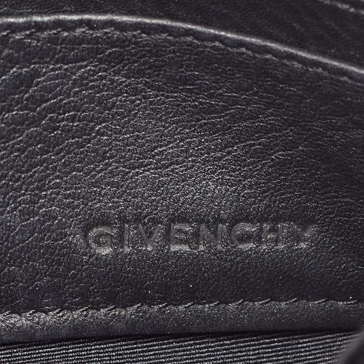 Pre Owned Givenchy Black Leather Logo Embossed Wristlet Pouch