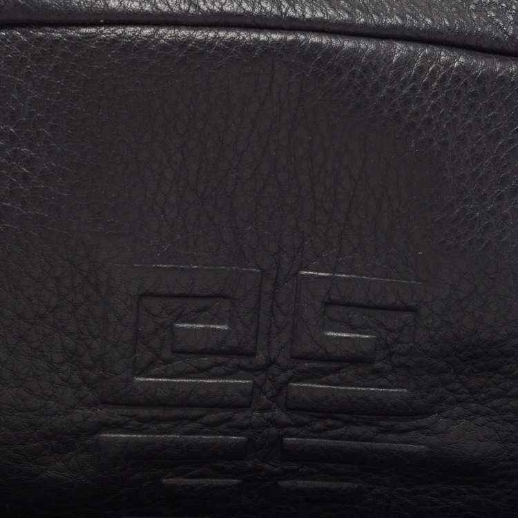 Pre Owned Givenchy Black Leather Logo Embossed Wristlet Pouch