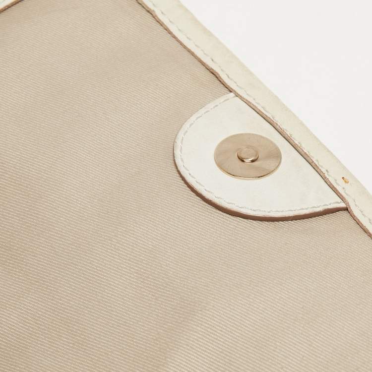 Pre Owned Givenchy Off-White/Gold Monogram Canvas And Leather Flap Hobo