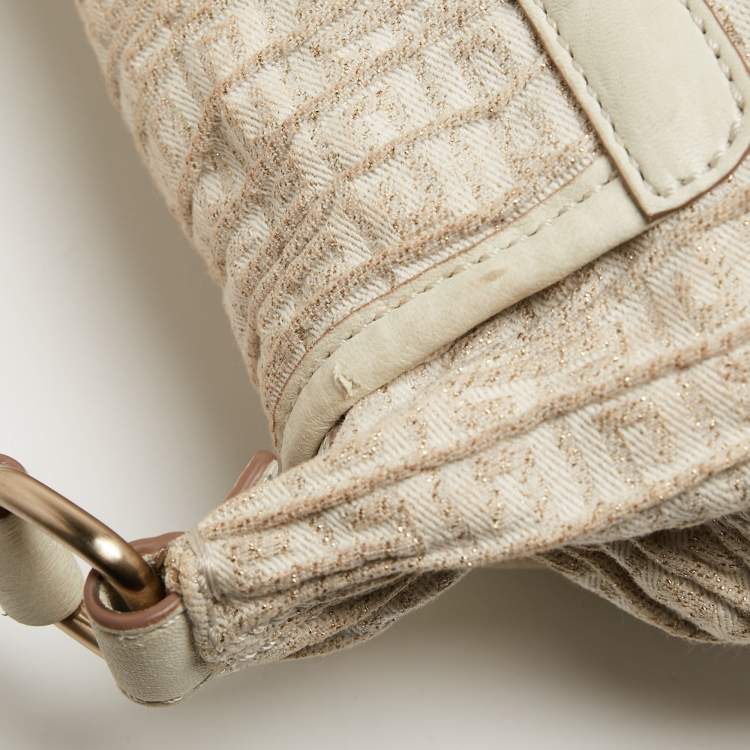 Pre Owned Givenchy Off-White/Gold Monogram Canvas And Leather Flap Hobo