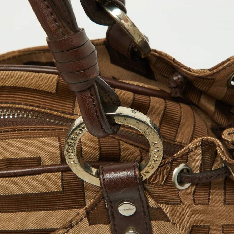 Pre Owned Givenchy Beige/Brown Monogram Canvas and Leather Drawstring Hobo