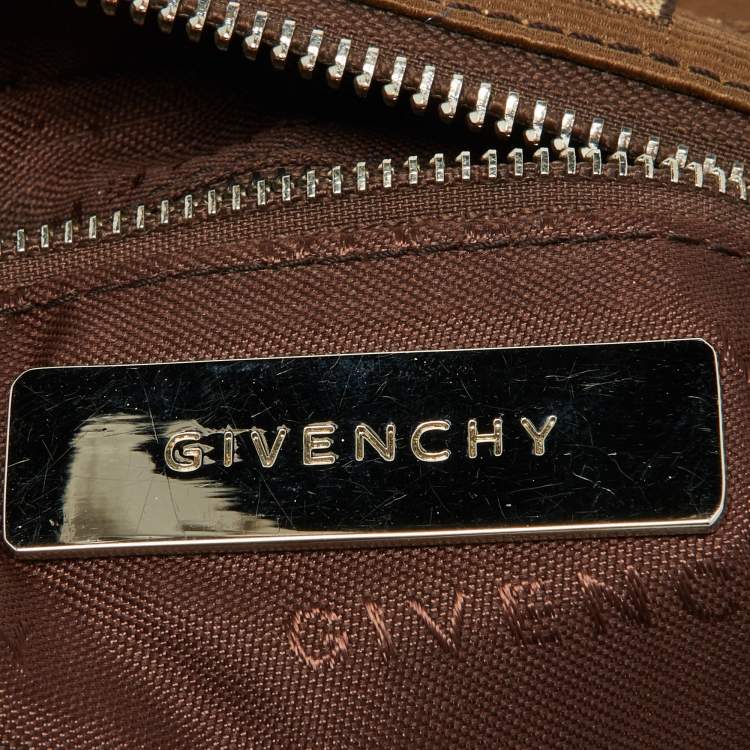 Pre Owned Givenchy Beige/Brown Monogram Canvas and Leather Drawstring Hobo