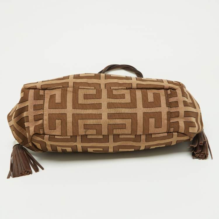 Pre Owned Givenchy Beige/Brown Monogram Canvas and Leather Drawstring Hobo