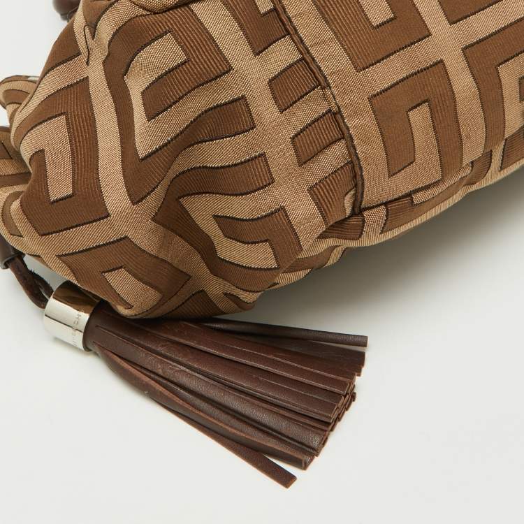 Pre Owned Givenchy Beige/Brown Monogram Canvas and Leather Drawstring Hobo