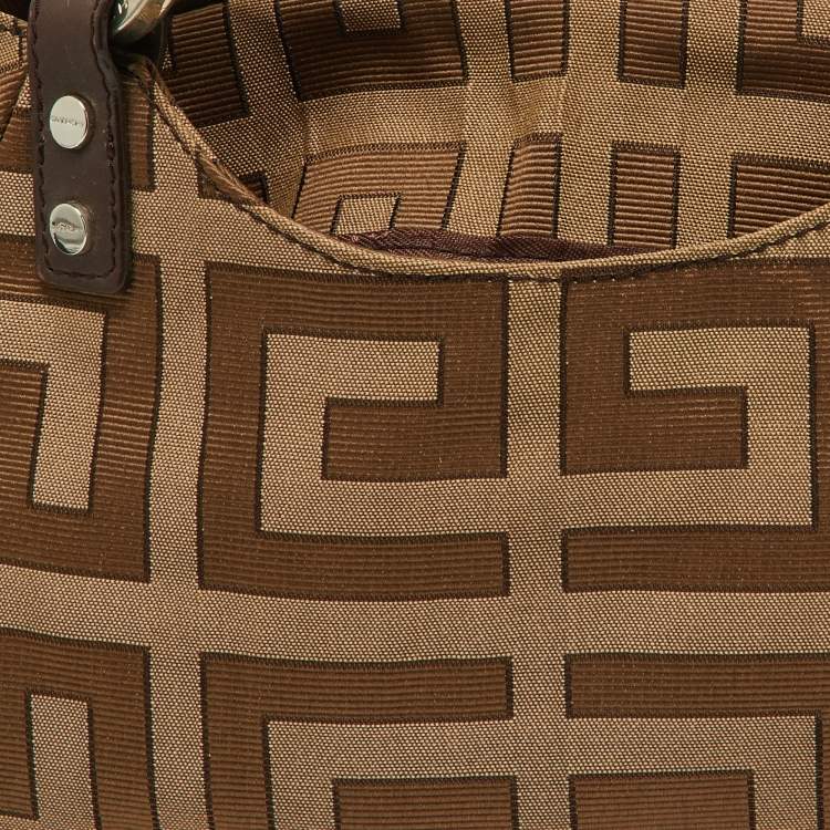 Pre Owned Givenchy Beige/Brown Monogram Canvas and Leather Drawstring Hobo
