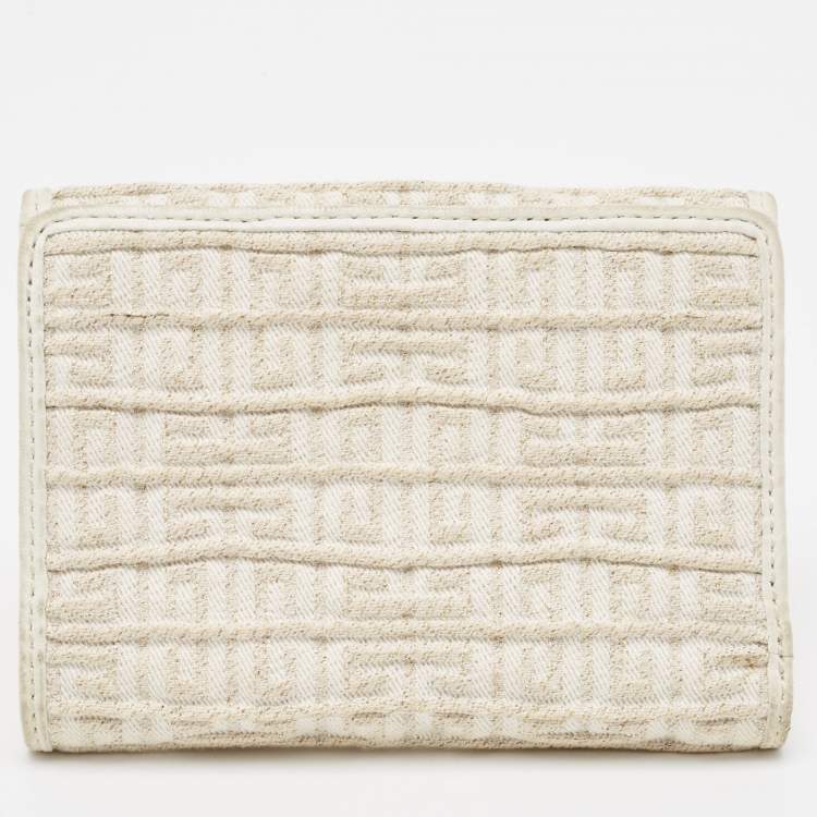 Pre Owned Givenchy Off White/Gold Monogram Canvas Compact Wallet