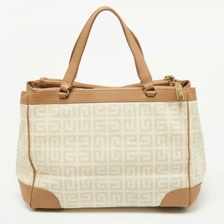 Pre Owned Givenchy Beige/Cream Monogram Coated Canvas and Leather Double Zip Tote