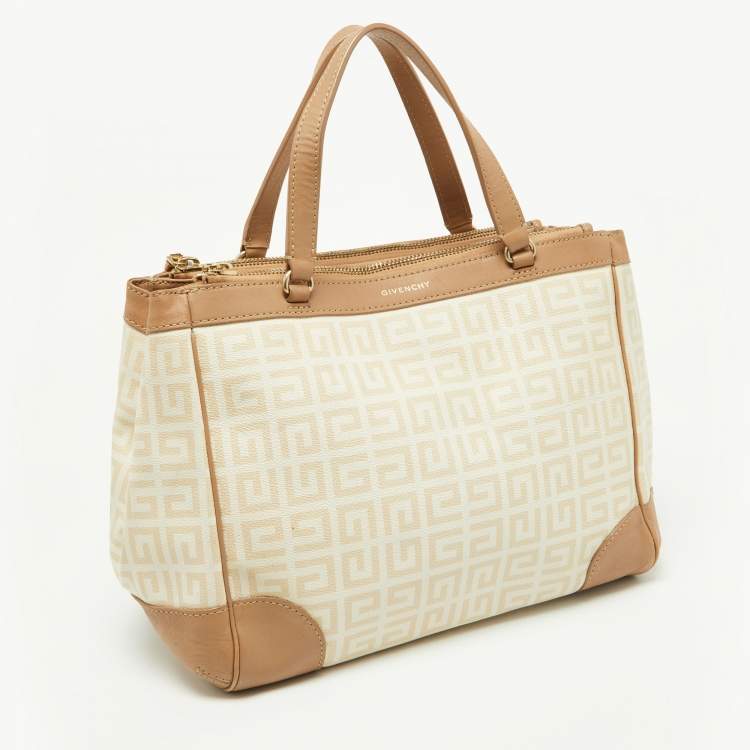 Pre Owned Givenchy Beige/Cream Monogram Coated Canvas and Leather Double Zip Tote