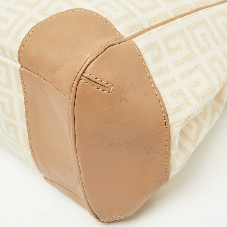 Pre Owned Givenchy Beige/Cream Monogram Coated Canvas and Leather Double Zip Tote