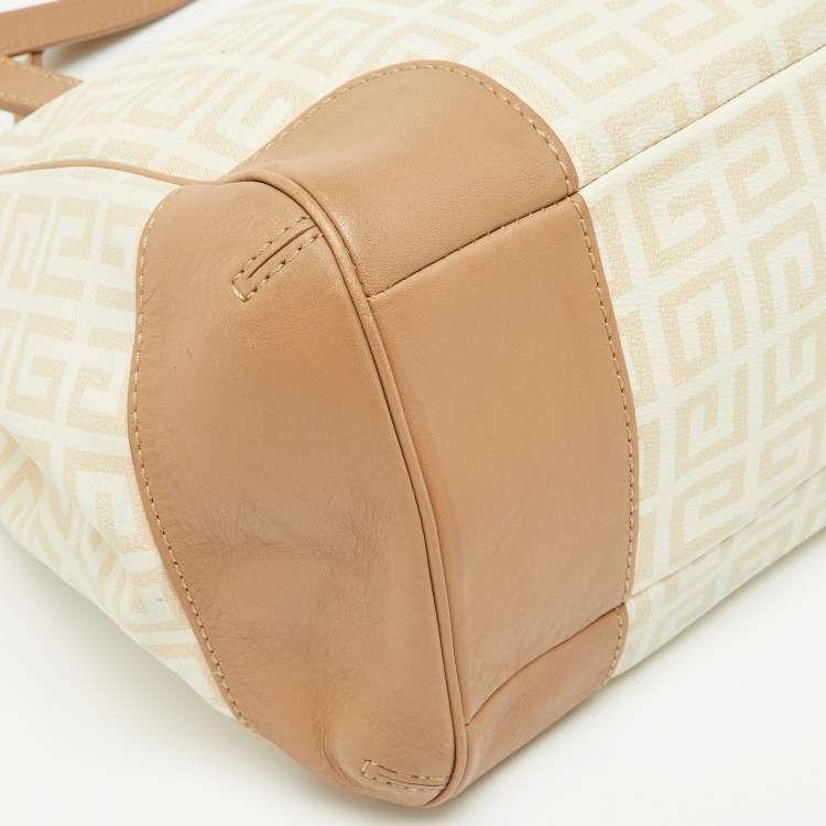 Pre Owned Givenchy Beige/Cream Monogram Coated Canvas and Leather Double Zip Tote
