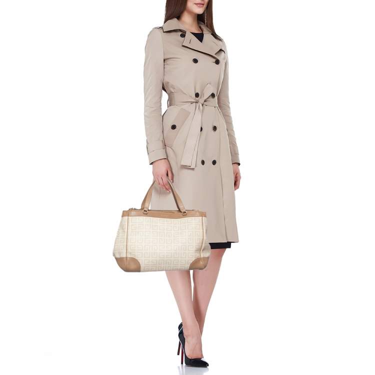 Pre Owned Givenchy Beige/Cream Monogram Coated Canvas and Leather Double Zip Tote