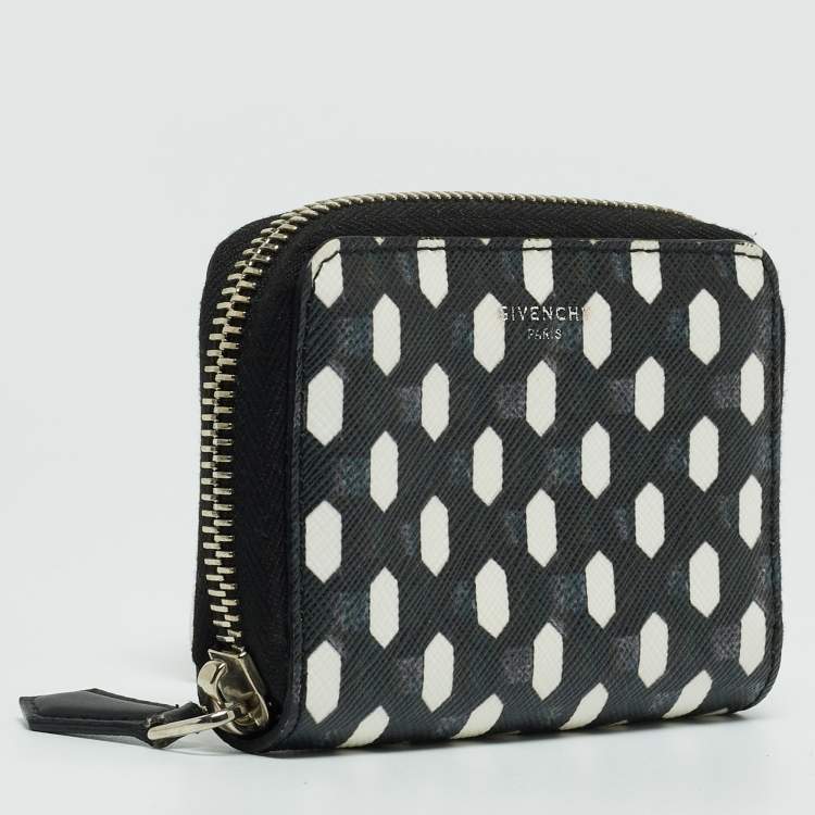 Pre Owned Givenchy Black/White Graphic Print Coated Canvas Zip Around Wallet