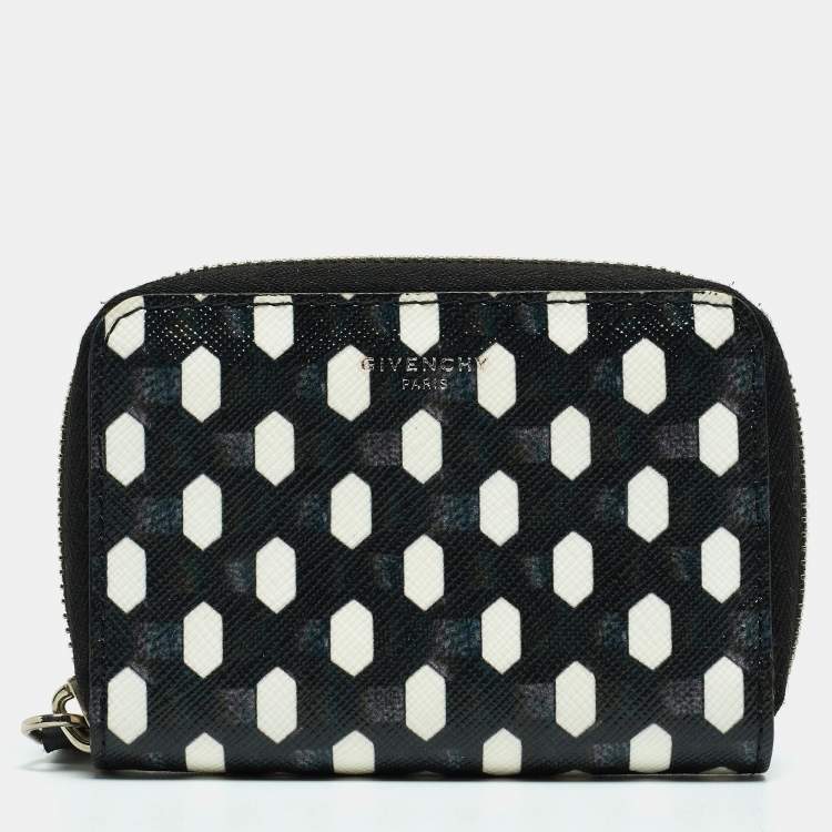 Pre Owned Givenchy Black/White Graphic Print Coated Canvas Zip Around Wallet