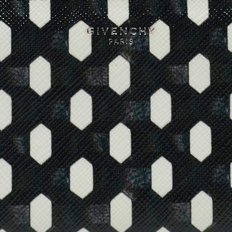 Pre Owned Givenchy Black/White Graphic Print Coated Canvas Zip Around Wallet