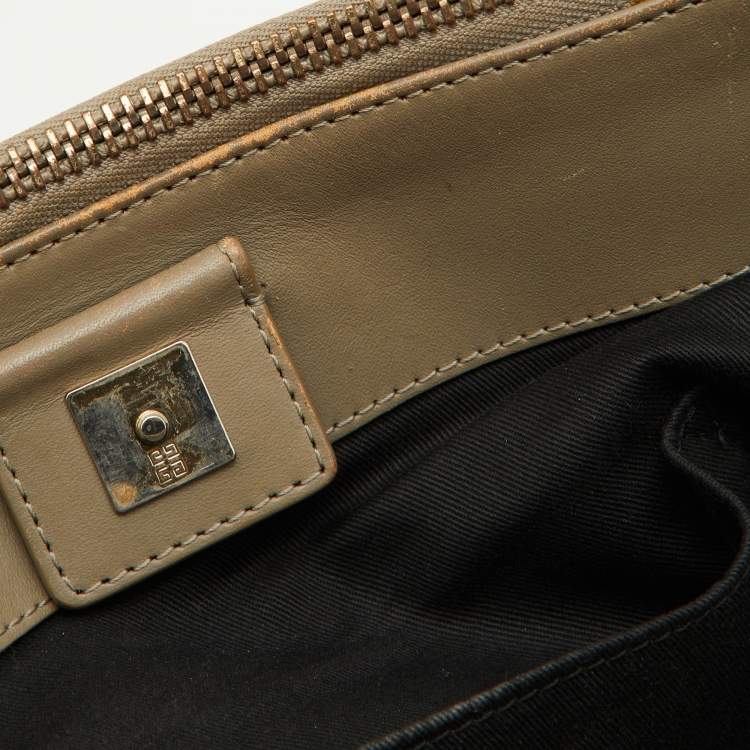 Pre Owned Givenchy Grey/Off White Monogram Coated Canvas and Leather Double Zip Tote
