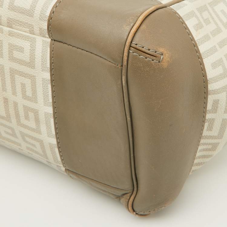 Pre Owned Givenchy Grey/Off White Monogram Coated Canvas and Leather Double Zip Tote