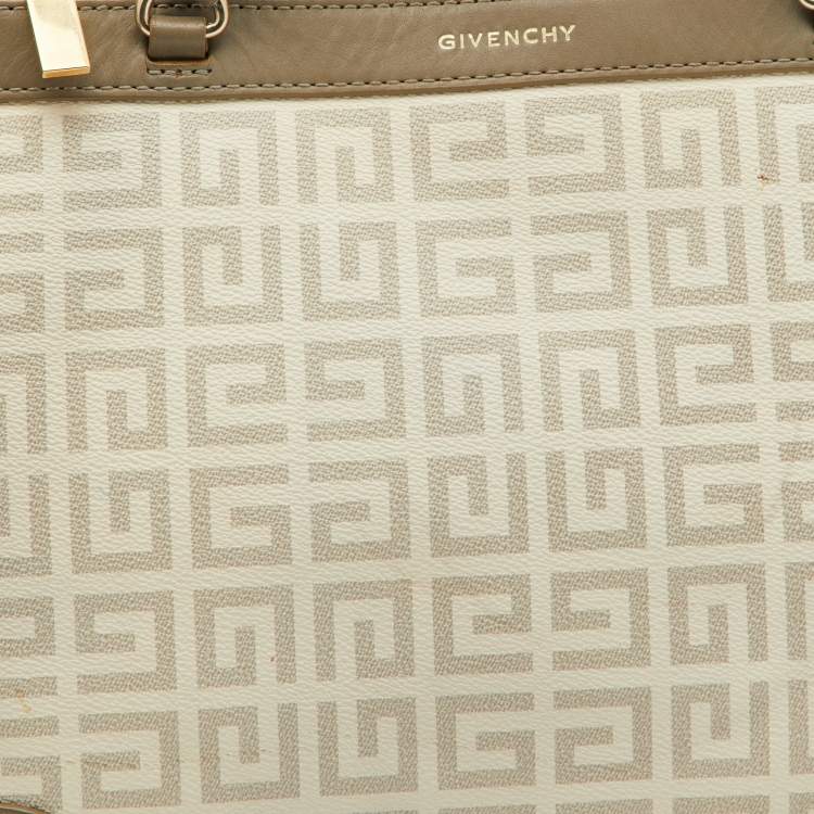 Pre Owned Givenchy Grey/Off White Monogram Coated Canvas and Leather Double Zip Tote