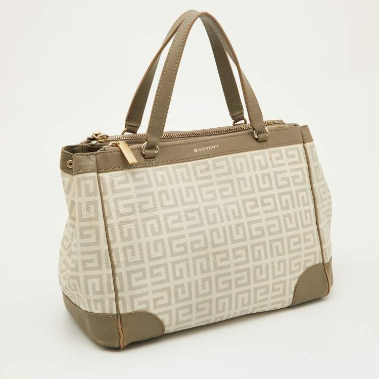 Pre Owned Givenchy Grey/Off White Monogram Coated Canvas and Leather Double Zip Tote