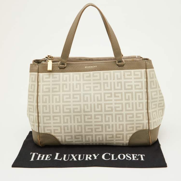 Pre Owned Givenchy Grey/Off White Monogram Coated Canvas and Leather Double Zip Tote