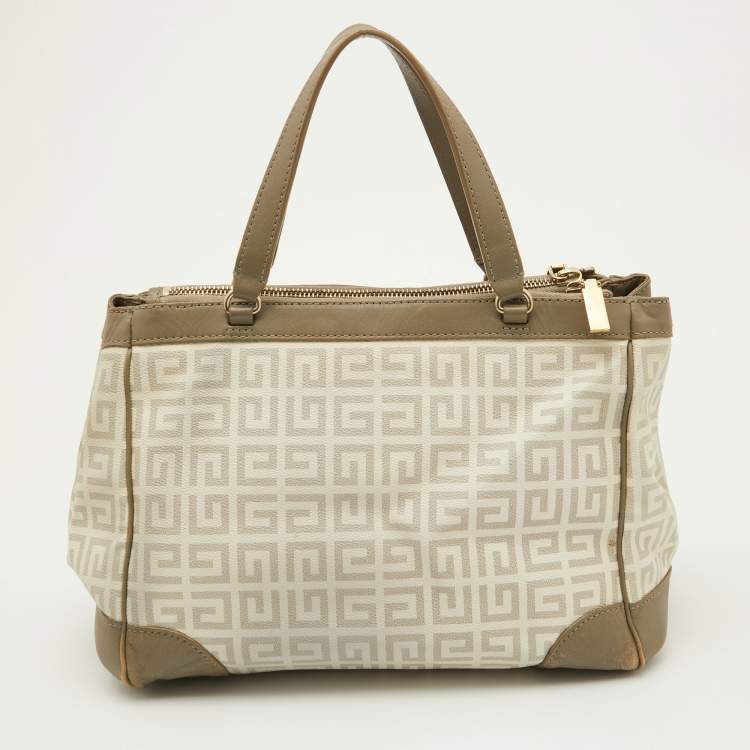 Pre Owned Givenchy Grey/Off White Monogram Coated Canvas and Leather Double Zip Tote