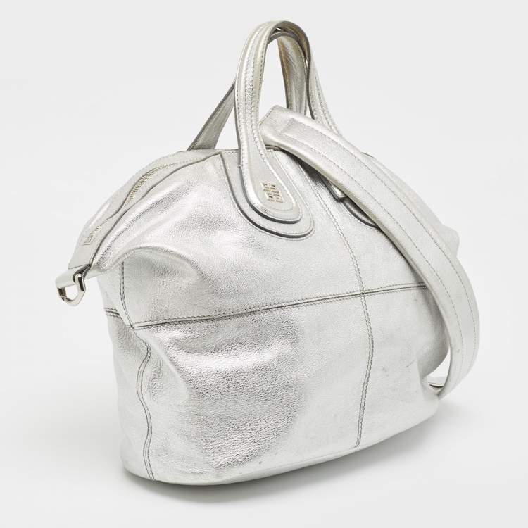 Pre Owned Givenchy Silver Leather Medium Nightingale Satchel