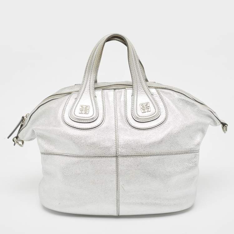 Pre Owned Givenchy Silver Leather Medium Nightingale Satchel