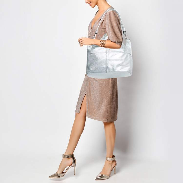Pre Owned Givenchy Silver Leather Medium Nightingale Satchel