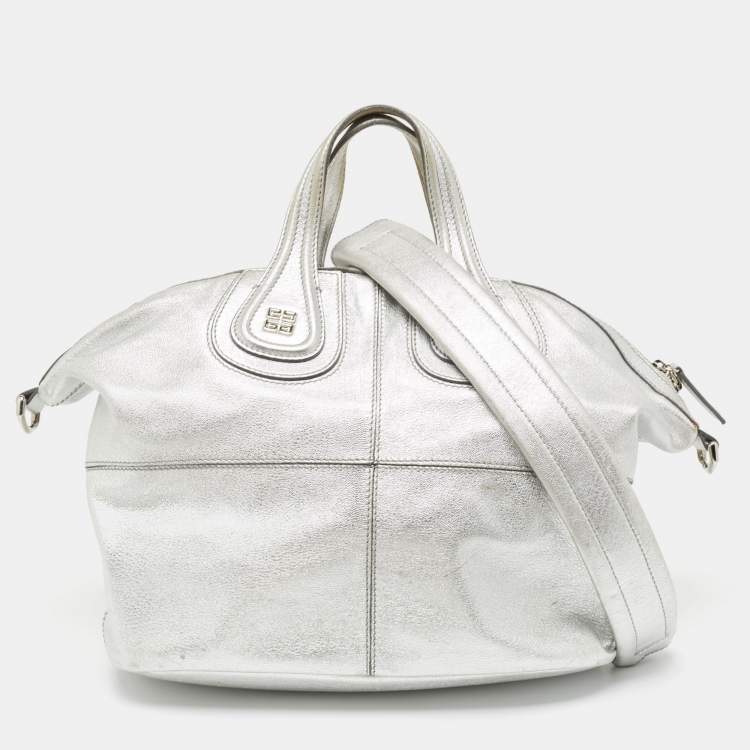 Pre Owned Givenchy Silver Leather Medium Nightingale Satchel