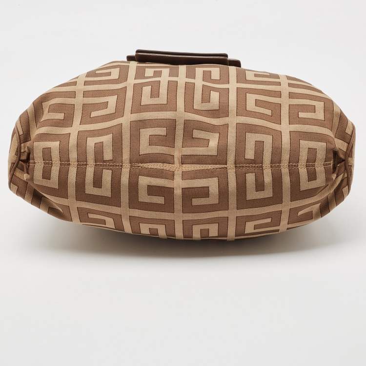 Pre Owned Givenchy Brown/Beige Monogram Canvas and Leather Buckle Flap Hobo