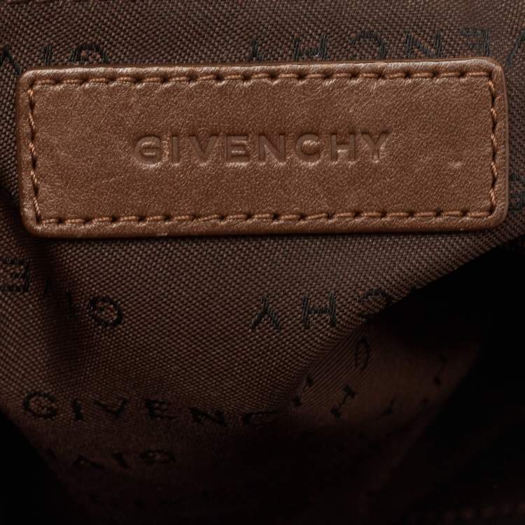 Pre Owned Givenchy Brown/Beige Monogram Canvas and Leather Buckle Flap Hobo