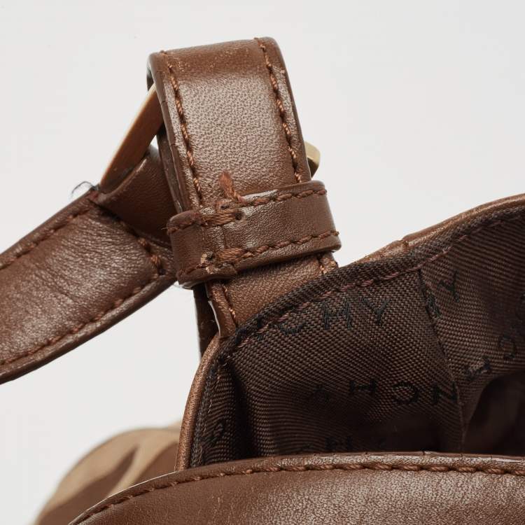 Pre Owned Givenchy Brown/Beige Monogram Canvas and Leather Buckle Flap Hobo
