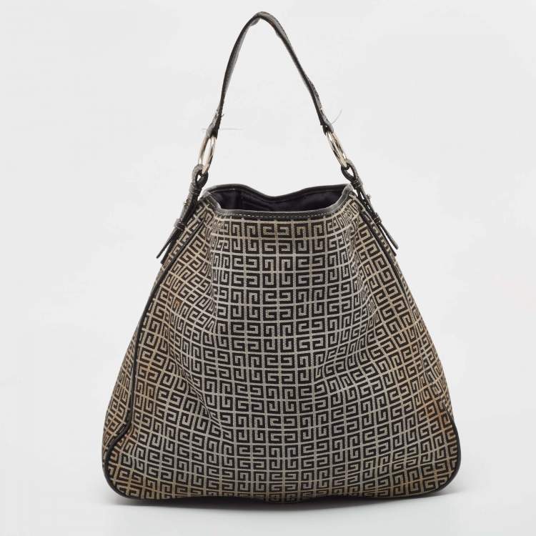 Pre Owned Givenchy Grey/Black Monogram Canvas And Leather Hobo