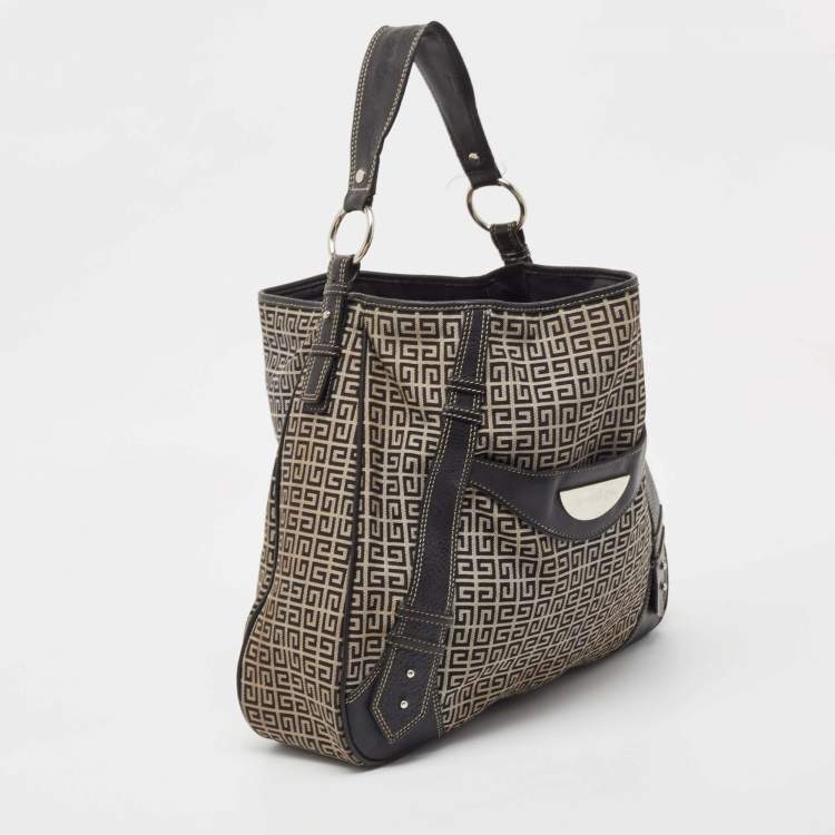 Pre Owned Givenchy Grey/Black Monogram Canvas And Leather Hobo