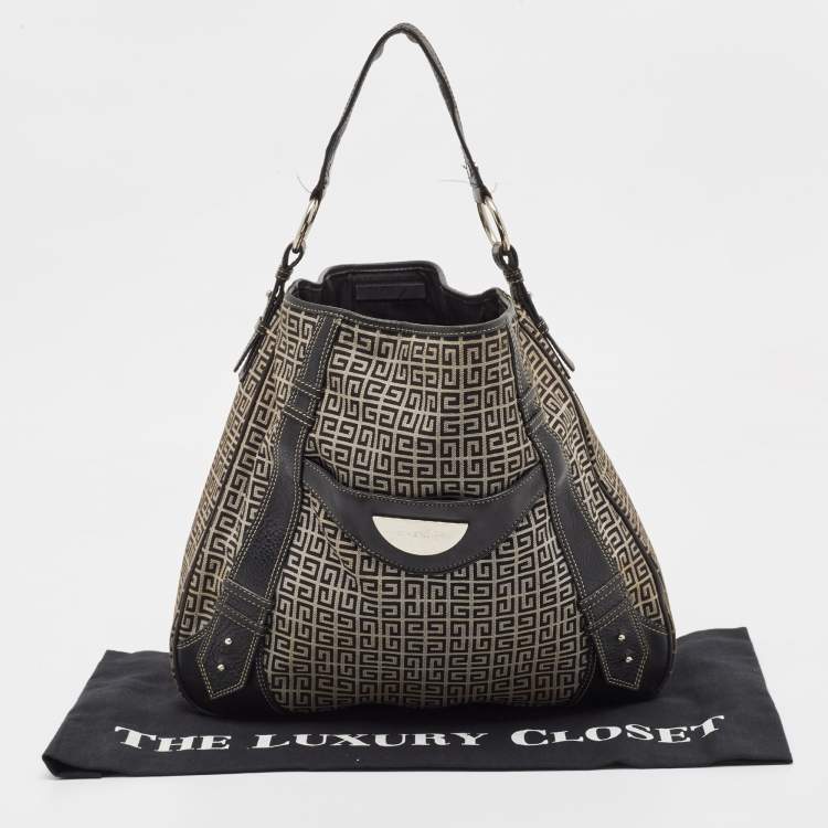 Pre Owned Givenchy Grey/Black Monogram Canvas And Leather Hobo