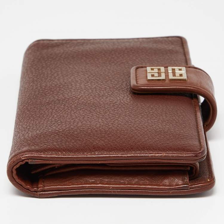 Pre Owned Givenchy Brown Leather Logo Flap Continental Wallet